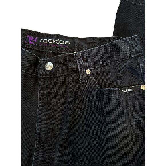 Rockies Women's Black 100% Cotton rare studded Pant Size 11/12 slim long rise - Picture 7 of 13